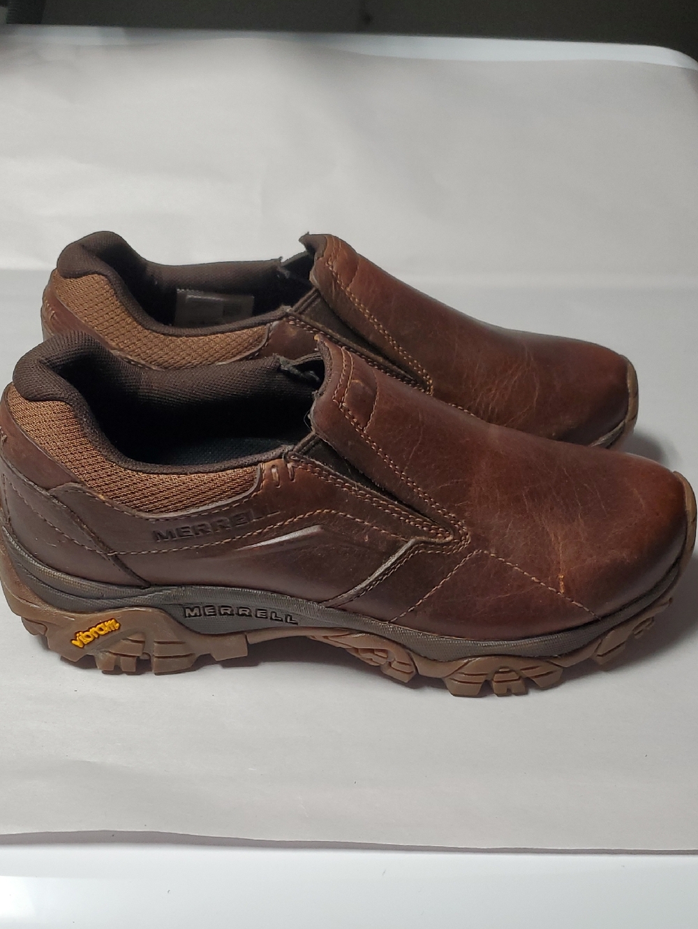 Merrell Moab Adventure 3 Brown Slip-On Leather Hiking Loafers Size 8 Mens